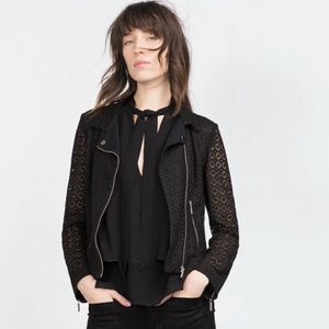 Zara Black Lace Moto Style Jacket Small